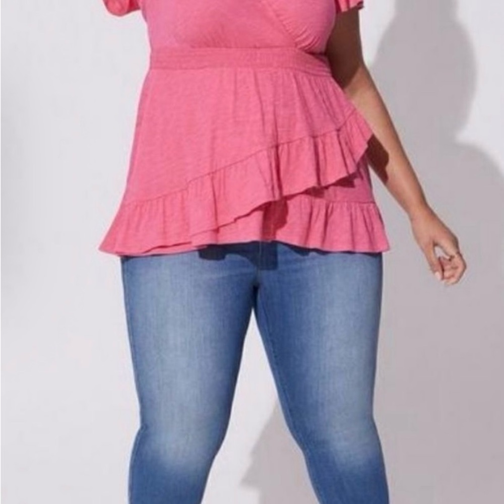 NWT- Torrid Cotton Modal Slub Surplice Faux Wrap Top - Honeysuckle pink - Sz 2X - Picture 14 of 14